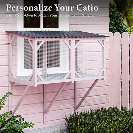 LEMBERI Cat Window Box, 43.3" Catio Outdoor Cat Enclosure for Sunbathing, Napping & Overlooking, Sturdy Window Perch for Large Indoor Cats - All Weather Use, Nature Friendly Design