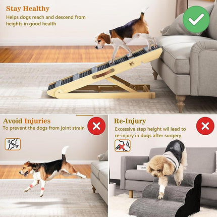 【September Restock】Aowos Dog Ramp for Bed, Folding Wooden Pet Ramp for Small Large Dogs Cats, 7 Adjustable Height from 10.8" to 26.6", Portable Stable Dog Pet Steps for Car Couch High Bed, Supports up to 200Lbs