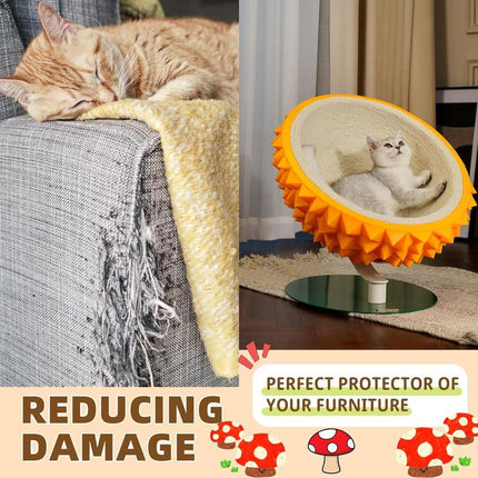 Durian Shape Cat Scratching Bed - Cute and Sturdy 3-In-1 Cat House - Comfortable Sisal Rope Scratching Board for Claw Care and Resting