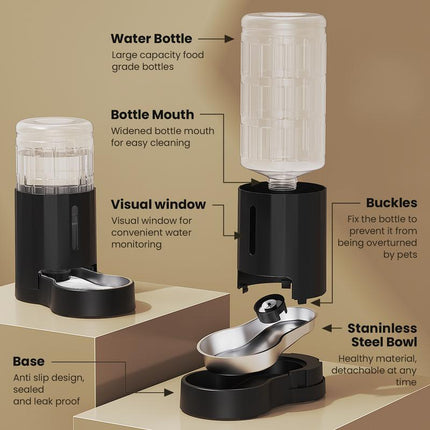 CZPET 7L Pet Water Dispenser for Cats & Dogs Stainless Steel Bowl Automatic Gravity Waterer Pat Feeding Cat Water Fountain