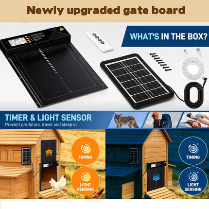 Automatic Chicken Coop Door Solar Powered, Extra Large Auto Chicken Door Mix 4 Modes with Timer & Light Sensor, Usb-C Charging, anti Pinch & Alert, Remote, LED Screen, Aluminum Alloy Weather Proof Coop Door