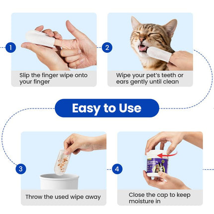 Potaroma Pet Cleaning Finger Wipes for Dogs and Cats – No-Rinse Finger Toothbrush Kit Ear Cleaner Grooming Kit Gum Care Dental Wipes, Soft & Disposable – 60 Count