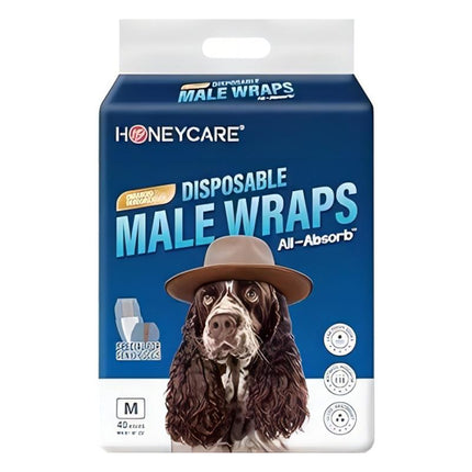 Honeycare Disposable Male Wraps for Senior Dogs, Medium Size, 40 Count, Super Absorbent, Breathable, Wetness Indicator, Super Deodorization, Cute Suit Suspenders Design