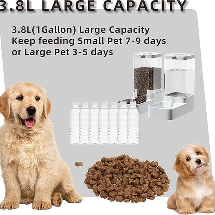 Pet Automatic Feeding and Drinking Set, One Feeder and One Water Feeder with Automatic Adjustment for Daily Feeding of Cats, Dogs and Other Pets.