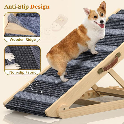 【September Restock】Aowos Dog Ramp for Bed, Folding Wooden Pet Ramp for Small Large Dogs Cats, 7 Adjustable Height from 10.8" to 26.6", Portable Stable Dog Pet Steps for Car Couch High Bed, Supports up to 200Lbs