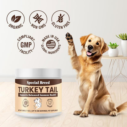 Special Breed Turkey Tail Mushroom for Dogs and Cats - Organic Turkey Tail Powder, Canine Immune Support, 200 Grams