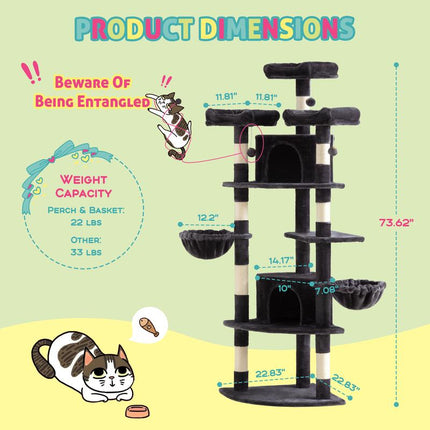 SHA CERLIN 73-Inch Fan-Shaped Corner Cat Tree for Indoor Cats -Save Space with Multi-Level Perches, Condo, Sisal Scratching Posts (Blue/Gray/Beige/Pink/Leopard/White&Black Spot）#Tiktokshopbacktoschool