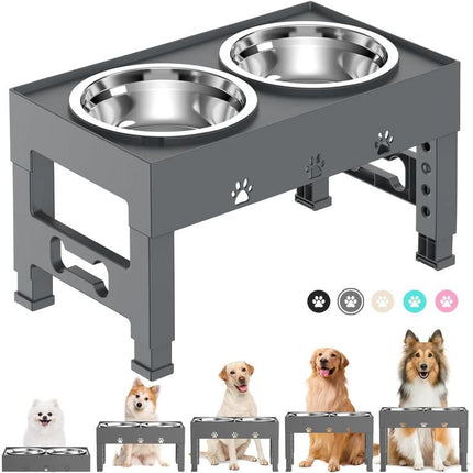 Elevated Dog with Mat, Raised Dog Food Bowl Stand with 2 Stainless Steel , 5 Height Adjustable (3.1", 9", 10", 11", 12") Non-Slip Feeder Set for Medium and Large Dogs - Pink