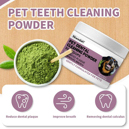 Niwedah Pet Dental Cleaning Powder - 30 Scoops for Dogs - Reduces Plaque & Improves Breath - Natural Herbal Blend & Postbiotics - Safe & Easy to Use