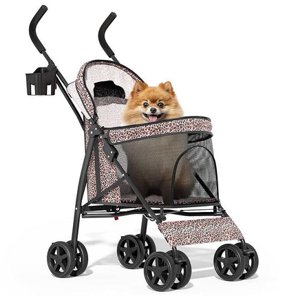 4 Wheels Pet Stroller, Easy-Fold Puppy Cage Jogger Stroller with Sun Cover, Pad and Rear Storage Bag, Breathable and Visible Mesh for Small/Medium Pets up to 22 Lbs, Black Cattravel Comfy Carrier with Washable Bed