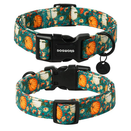 DOGWONG Adjustable Fall Pumpkin Dog Collar - Fashionable Soft Thanksgiving Pet Necklace for All Dog Sizes