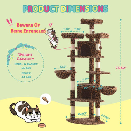 SHA CERLIN 73-Inch Fan-Shaped Corner Cat Tree for Indoor Cats -Save Space with Multi-Level Perches, Condo, Sisal Scratching Posts (Blue/Gray/Beige/Pink/Leopard/White&Black Spot）#Tiktokshopbacktoschool