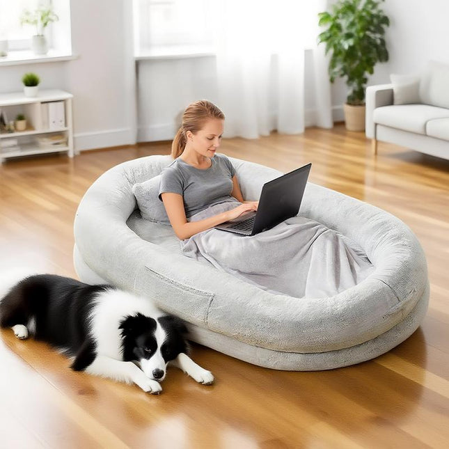 【Falldealsforyou】Cozy XL Human Dog Bed for Adults & Pets – Faux Fur Lounger with Pillow & Blanket, Washable Orthopedic Sofa for Deep Sleep & Relaxation – Perfect Gift for Pet Lovers Tictok Shop Contemporary Easy Care Greensboro Furniture