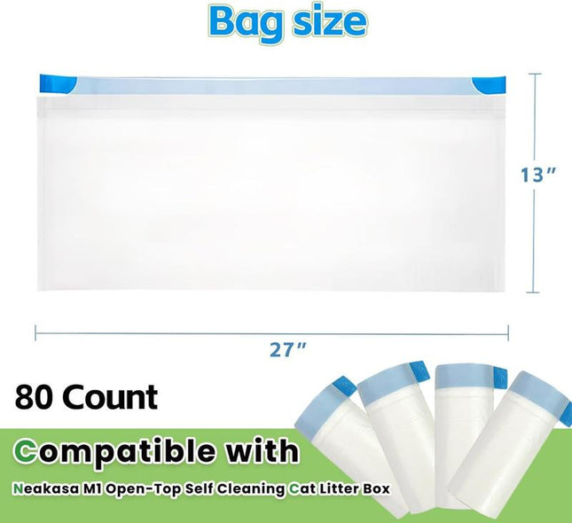 80 Count Litter Bags Compatible with Autoscooper 11 and Neakasam1 Open-Top Self-Cleaning Cat Litter Box, 4 Rolls Cat Litter Waste Receptacles Bags (80 Count)