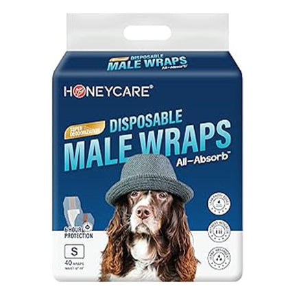 Honeycare Disposable Male Wraps for Senior Dogs, Medium Size, 40 Count, Super Absorbent, Breathable, Wetness Indicator, Super Deodorization, Cute Suit Suspenders Design