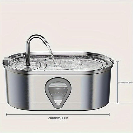 NPET 3.5L/101OZ Cat Water Fountain,With 9 Replacement Filters, 304 Stainless Steel, Automatic Water Fountain for Cats, Visual Water Level Window, Gift for Pets