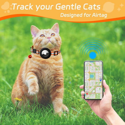 Cat Collar with Air Tag Holder, Reflective Kitten Collar with Bell, Breakaway Airtag Cat Collar for Boys Girls Cats, GPS Tracker for Cats 0.4’’ Width Adjustable Safe Kitty Collar, Black