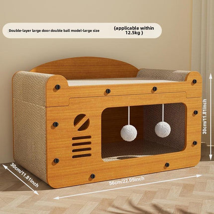 Two-In-One Cat Scratching Board & Bed Solid Corrugated Paper Vertical Double-Layer Universal for All Seasons Wear-Resistant No-Chipping Sleeping Sharpening Claws 30Cmx11.8Inch X 56Cm/22.05Inch X 30Cm/11.8Inch