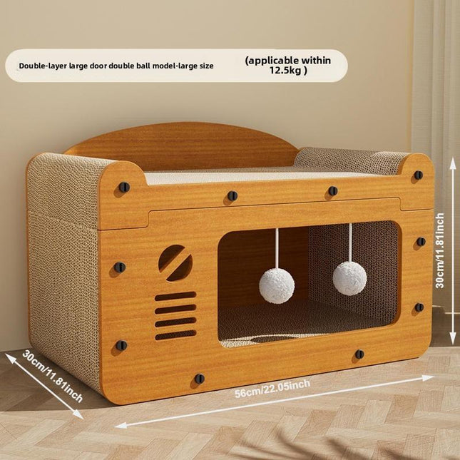 Two-In-One Cat Scratching Board & Bed Solid Corrugated Paper Vertical Double-Layer Universal for All Seasons Wear-Resistant No-Chipping Sleeping Sharpening Claws 30Cmx11.8Inch X 56Cm/22.05Inch X 30Cm/11.8Inch