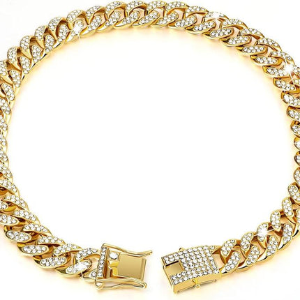 Dog Chain Diamond Collar Walking Metal Chain Necklace with Secure Buckle Pet Cuban Style Collar Jewelry Accessories for Small Medium Large Dog Cats