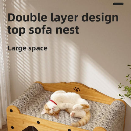Two-In-One Cat Scratching Board & Bed Solid Corrugated Paper Vertical Double-Layer Universal for All Seasons Wear-Resistant No-Chipping Sleeping Sharpening Claws 30Cmx11.8Inch X 56Cm/22.05Inch X 30Cm/11.8Inch
