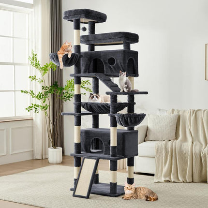 Purrfest 80 Inch Tall Cat Tree Tower for Indoor Cats/Large Cat Tree with Hammock, Scratching Posts & Perches/Big Multi-Level Cat Tower for Large Adult Cats