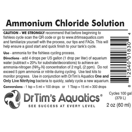 Drtim'S Aquatics Ammonium Chloride for Fishless Cycling a New Freshwater or Marine Aquarium