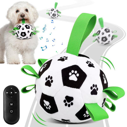 Interactive Dog Toys to Keep Them Busy, Automatic Jumping Moving Dog Balls with 66 Songs & Voice Recorder, Remote Control, Plush Soccer Ball Cover with 7 Ropes, Dog Enrichment Toys for Puppy Small Medium Dogs