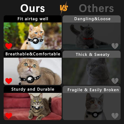 Cat Collar with Air Tag Holder, Reflective Kitten Collar with Bell, Breakaway Airtag Cat Collar for Boys Girls Cats, GPS Tracker for Cats 0.4’’ Width Adjustable Safe Kitty Collar, Black