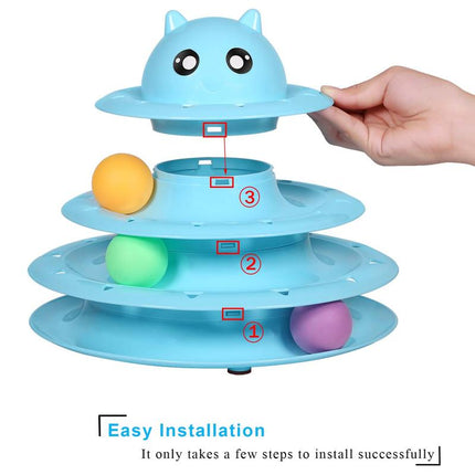 Cat Toy Roller 3-Level Turntable Cat Toys Balls with Six Colorful Balls Interactive Kitten Fun Mental Physical Exercise Puzzle Kitten Toys