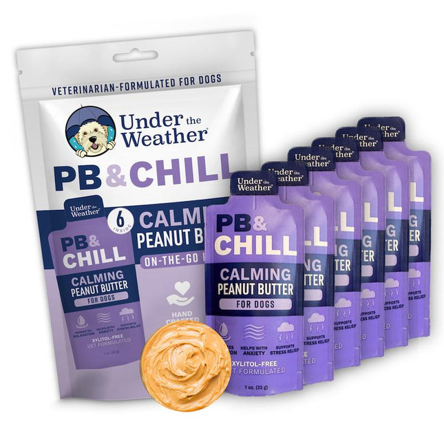 Under the Weather PB&CHILL™ Calming Peanut Butter for Dogs - 6 Packets Vet-Formulated with L-Tryptophan & L-Theanine Tsa-Approved Dog Safe Treats