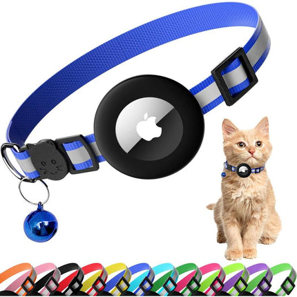 Cat Collar with Air Tag Holder, Reflective Kitten Collar with Bell, Breakaway Airtag Cat Collar for Boys Girls Cats, GPS Tracker for Cats 0.4’’ Width Adjustable Safe Kitty Collar, Black