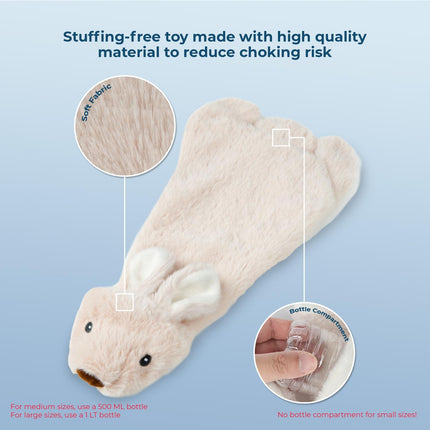 2-In-1 Stuffless Squeaky Dog Toys with Soft, Durable Fabric for Small, Medium, and Large Pets, No Stuffing for Indoor Play, Holds a Plastic Bottle - Hare, Medium