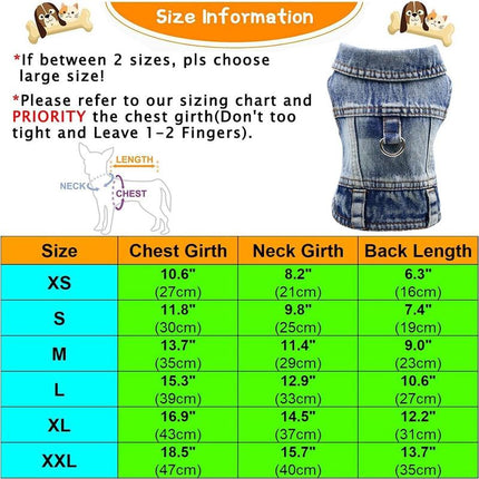 Dog Jean Jacket, Blue Denim Shirt Classic Lapel Vest Coat Costume Puppy T-Shirt, Comfort Tank Top Cool Apparel, Washed Pet Clothes for Dogs Boy Girl (With D-Ring, Medium)