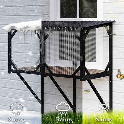 LEMBERI Cat Window Box, 43.3" Catio Outdoor Cat Enclosure for Sunbathing, Napping & Overlooking, Sturdy Window Perch for Large Indoor Cats - All Weather Use, Nature Friendly Design