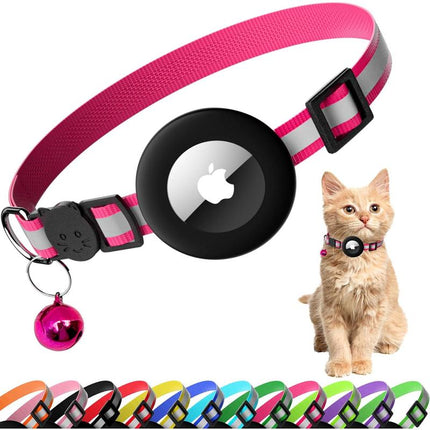 Cat Collar with Air Tag Holder, Reflective Kitten Collar with Bell, Breakaway Airtag Cat Collar for Boys Girls Cats, GPS Tracker for Cats 0.4’’ Width Adjustable Safe Kitty Collar, Black