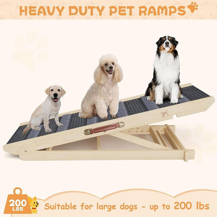 【September Restock】Aowos Dog Ramp for Bed, Folding Wooden Pet Ramp for Small Large Dogs Cats, 7 Adjustable Height from 10.8" to 26.6", Portable Stable Dog Pet Steps for Car Couch High Bed, Supports up to 200Lbs