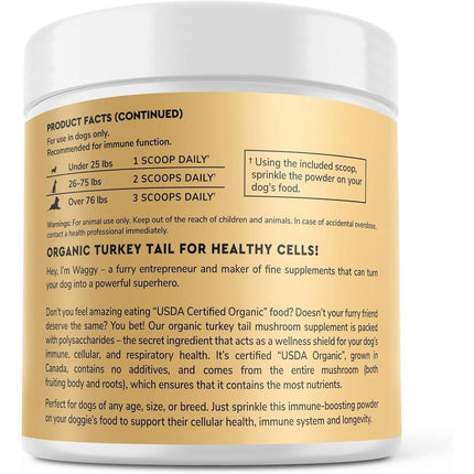 Turkey Tail Mushroom Powder for Dogs - USDA Certified - for Lumps & Bumps, Immunity, Respiratory, Digestion & Cellular Health - Made by Wonderpaws