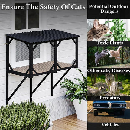 LEMBERI Cat Window Box, 43.3" Catio Outdoor Cat Enclosure for Sunbathing, Napping & Overlooking, Sturdy Window Perch for Large Indoor Cats - All Weather Use, Nature Friendly Design