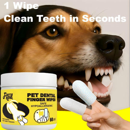Vet-Approved Pet Dental Wipes | Gentle, Natural & Allergy-Free for Dogs & Cats, Fresh Breath Fast + Plaque & Tartar Gone! (60Ct) | Furry Haha for Pets Supplies Grooming Cleaner Cleaning