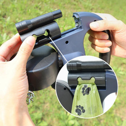 Tangle-Free Retractable Double Dog Leash for 2 Dogs – Dual Head Leash with LED Flashlight & Waste Bag Dispenser – No-Twist Leash for Small & Medium Dogs like Golden Retriever, Husky, Doberman, French Bulldog, Corgi, Dachshund, Pomeranian-Vsj