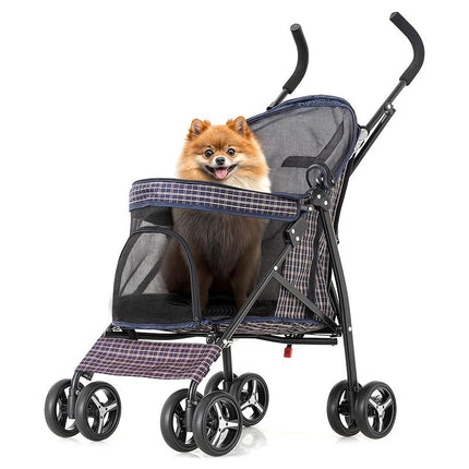 4 Wheels Pet Stroller, Easy-Fold Puppy Cage Jogger Stroller with Sun Cover, Pad and Rear Storage Bag, Breathable and Visible Mesh for Small/Medium Pets up to 22 Lbs, Black Cattravel Comfy Carrier with Washable Bed
