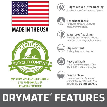 Drymate Premium Ridged Litter Trapping Mat (NEW & IMPROVED MATERIAL), Traps Litter Box Mess - Absorbent, Waterproof, Urine-Proof, Soft on Paws, Trimmable, Machine Washable (USA Made)