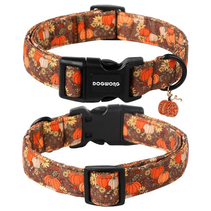 DOGWONG Adjustable Fall Pumpkin Dog Collar - Fashionable Soft Thanksgiving Pet Necklace for All Dog Sizes