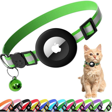 Cat Collar with Air Tag Holder, Reflective Kitten Collar with Bell, Breakaway Airtag Cat Collar for Boys Girls Cats, GPS Tracker for Cats 0.4’’ Width Adjustable Safe Kitty Collar, Black