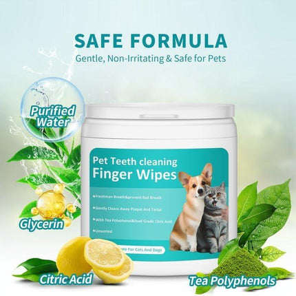Pet Dental Cleaning Finger Wipes for Dogs & Cats - 50 Pcs, Safe Formula with Tea Polyphenol, Unscented, Fresh Breath, Oral Care Wipes Grooming Cleaner Toothbrush