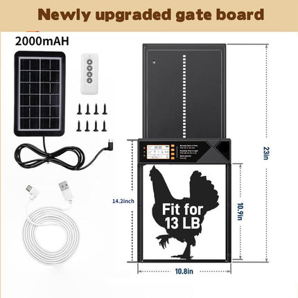 Automatic Chicken Coop Door Solar Powered, Extra Large Auto Chicken Door Mix 4 Modes with Timer & Light Sensor, Usb-C Charging, anti Pinch & Alert, Remote, LED Screen, Aluminum Alloy Weather Proof Coop Door