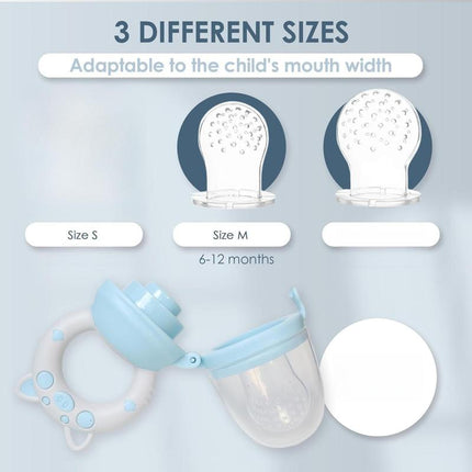 Baby Fruit Feeder Pacifier Bpa-Free Silicone Baby Food Feeder for Self Feeding Teething Relief - 4+ Months 6 Silicone Nipples - 2 Pack Fresh Fruit Pacifier Frozen Teether - Blue & Green