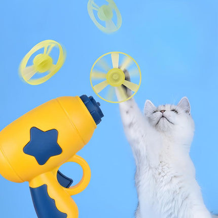 6 Pcs Cat Fetch Toy Set Launcher Gun, Flying Disc Toy, Cat Track Toy for Cat Training Hunting Chasing Interactive Cat Toys for Bored Indoor, Cute Kitten Kitty Toys, Flying Propellers for Dog and Puppy Toy Pet Supplies Cat Toys, Cat Stuff Outdoorfun