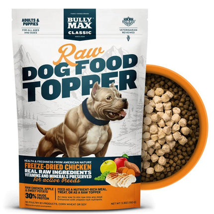 Bully Max Classic Raw Dog Food Topper Chicken Flavor High Protein Freeze-Dried Meal Enhancer with Real Chicken Chia Seeds for Lean Muscle Growth